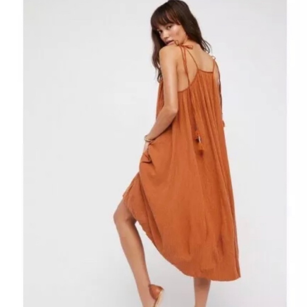 Free People Back To You Midi gauze Dress Rust Orange Oversized XS - Picture 2 of 9
